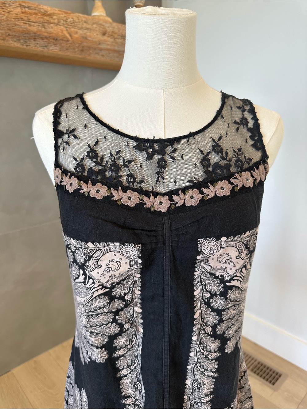 Free People Black Dress with Cream Embroidered Panels - Picture 4 of 9